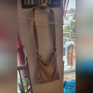 Old Navy Beige Canvas Crossbody with Patterned Strap